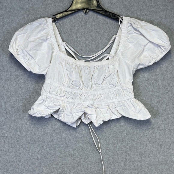 idem ditto Tops - Idem Ditto Crop Top Women's L White Puff‎ Sleeve Square Neck Tie Back Boho Y2K
